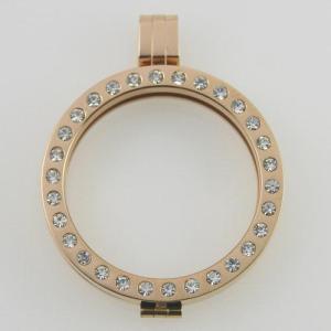 Mosaic Crystal Stainless steel coin locket keeper holder fit 33MM coin rose gold color