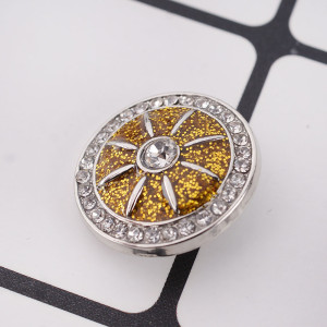 20MM snap Antique Silver Plated with yellow powder and clear Rhinestones snap jewelry KC9663
