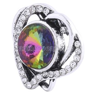20MM Love snap Antique Silver plated with multicolor  Rhinestone KC6244 snaps jewelry