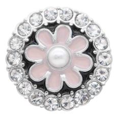 20MM flower snap Silver Plated with rhinestone and pink enamel KC7780 snaps jewelry