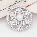 20MM Round snap Silver Plated with White rhinestone And pearls KC7865 snaps jewelry