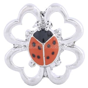 20MM Ladybug snap Silver Plated with orange Enamel KC6096 snaps jewelry