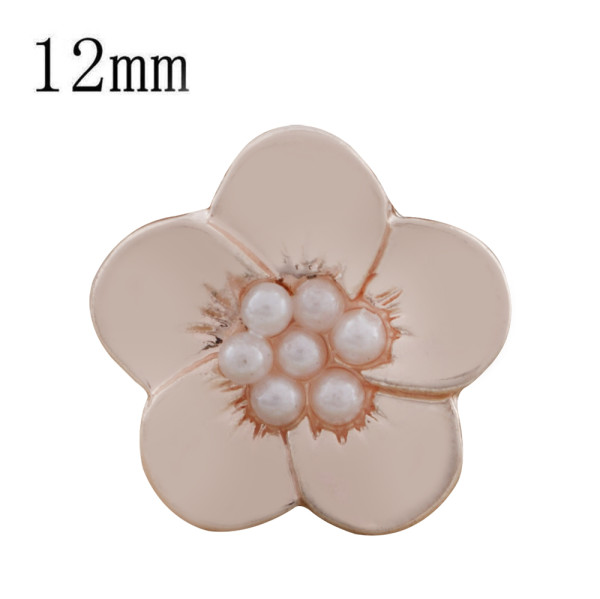 12MM Flower snap Rose Gold Plated with white beads KS9694-S snaps jewelry