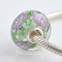 925 Flowers Murano beads with CZ stones inside 15*10MM