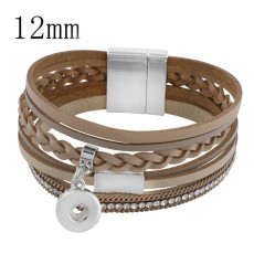 Partnerbeads 20cm 1 snap button real leather bracelets fit 12mm snaps with brown leather and charm KS0611-S