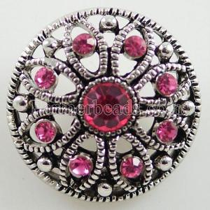 20MM Hollow snap Antique Silver Plated with rose-red rhinestone KB5289 snaps jewelry