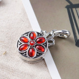 20MM Flower snap Silver Plated with red rhinestone KB7130 snaps jewelry