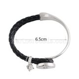 Black real leather and alloy with rhinestone KC0605 new type bracelets fit 20mm snaps chunks