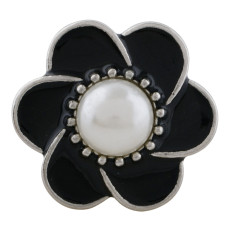 20MM flower snap sliver Plated with pearl and black enamel KC9871 snaps jewelry