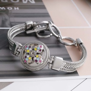 20MM flower snap Silver Plated with colorful Rhinestone KC5609 Multicolor