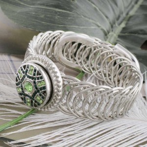 20MM design silver plated with green Rhinestone KC7526 interchangeable snaps jewelry