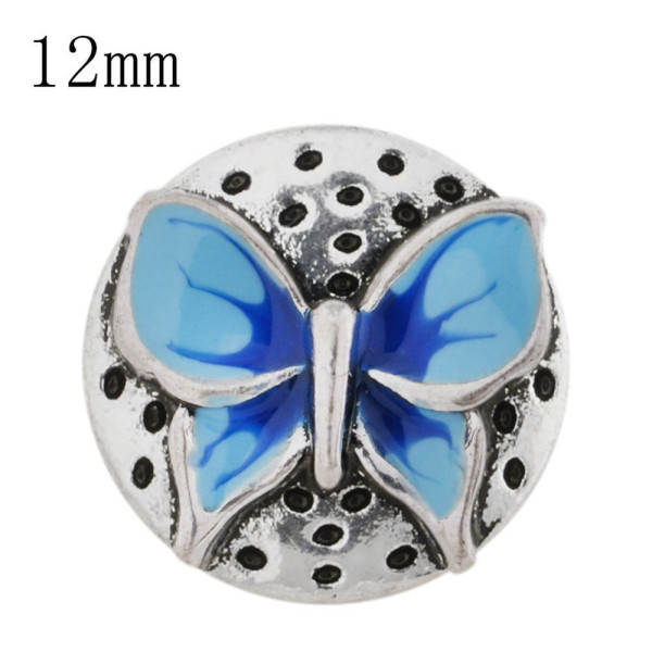 12mm Butterfly Small size snaps with blue Enamel for chunks jewelry