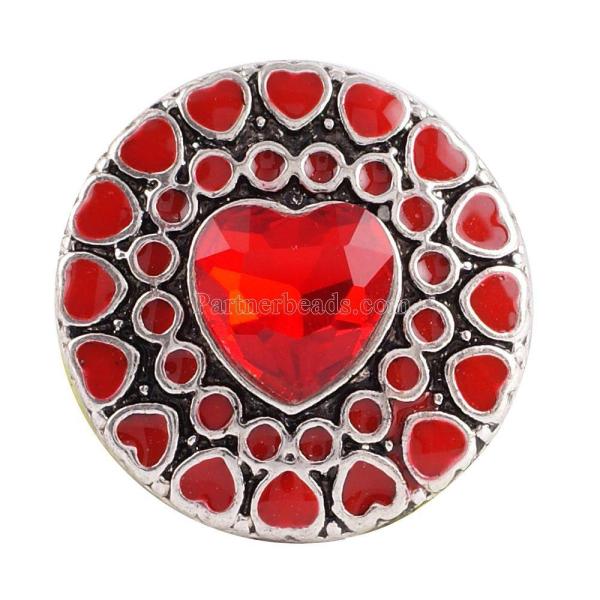 20MM Heart Love snap button Antique Silver Plated with red glass  snap jewelry