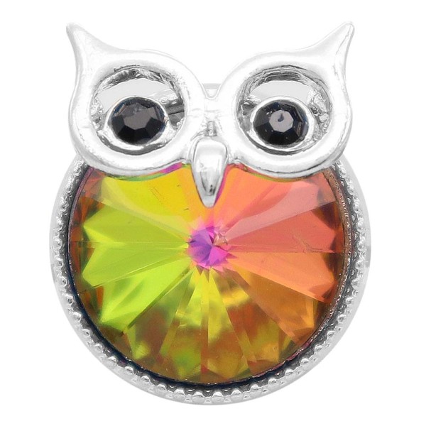 20MM Owl snap silver Plated with  multicolor rhinestone KC6943 
