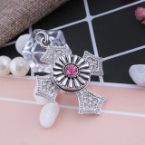 20MM Flower  snap Antique Silver Plated with rose-red rhinestone KB5067  snaps jewelry