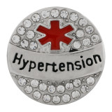 20MM Medical Alert hypertension snap Silver Plated with rhinestone and enamel KC9825 snaps jewelry