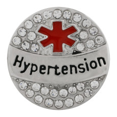 20MM Medical Alert hypertension snap Silver Plated with rhinestone and enamel KC9825 snaps jewelry