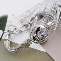 20MM heart snap silver plated with  purple Rhinestone and Enamel KC5544 snaps jewelry