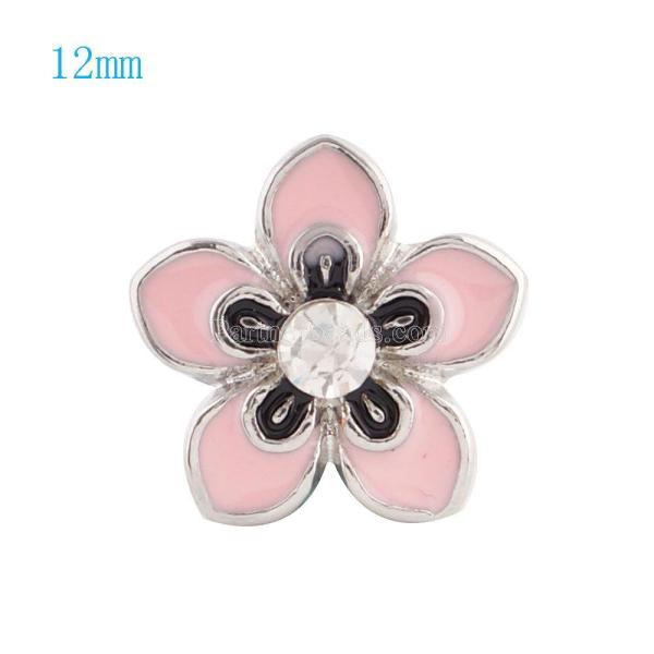 12MM Flower snap Silver Plated with rhinestone and pink enamel KS6026-S snaps jewelry