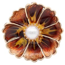 20MM flower big size snap gold Plated with pearl and  brown enamel KC6805 snaps jewelry