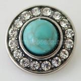 20MM Round snap Antique Silver Plated with  rhinestone and cyan Natural stone KB8734 snaps jewelry
