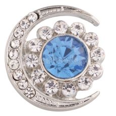 20MM moon snap silver plated with blue Rhinestone KC6358 snaps jewelry