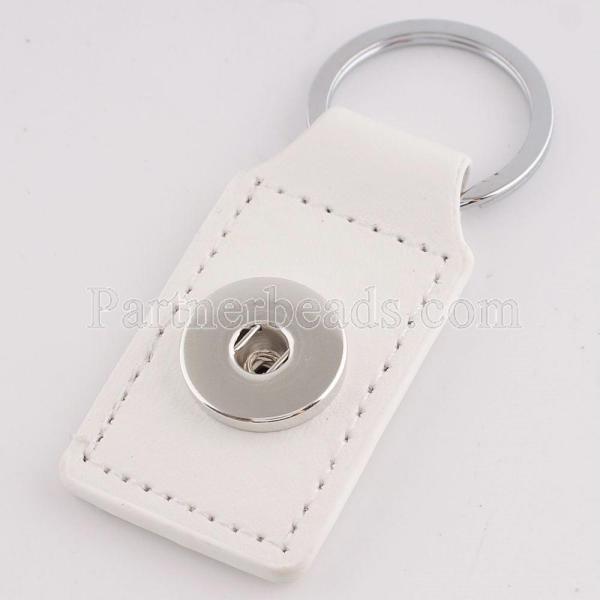 white pu leater fashion Keychain  buttons fit snaps chunks KC1110 Snaps Jewelry