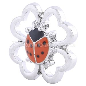 20MM Ladybug snap Silver Plated with orange Enamel KC6096 snaps jewelry