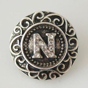 20MM English alphabet-N snap Antique silver  plated with  Rhinestones KB6267 snaps jewelry