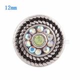 12MM Round snap Silver Plated with green Rhinestone KS9616-S snaps jewelry