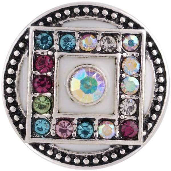 20MM round snap Antique Silver Plated with colorful  Rhinestone and  Enamel KC8756 Multicolor