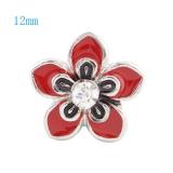 12MM Flower snap Silver Plated with  rhinestone and red enamel KS6030-S snaps jewelry