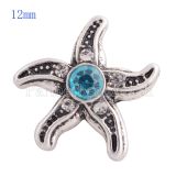 12MM Starfish snap Antique sliver Plated with blue rhinestone KS8025-S snaps jewelry