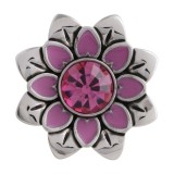 20MM flower snap Silver Plated with rose-red Rhinestone and Enamel KC5621 snaps jewelry