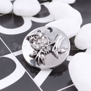 20MM owl snap silver Antique plated with white rhinestone and Enamel KC5423 snaps jewelry