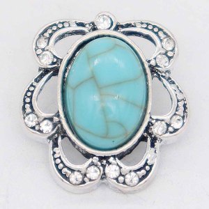 20MM design snap Silver Plated with Rhinestone and Cyan Turquoise KC6867 
