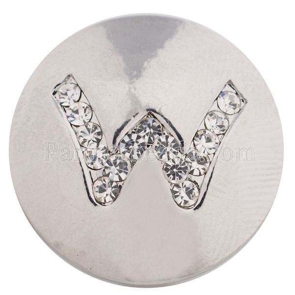 20MM Letter W snap silver plated with Czech diamonds KC5237 snaps jewelry