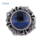 12MM flower snap Antique Silver Plated with dark blue glass KS6111-S snaps jewelry