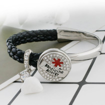 20MM Medical Alert medicine allergy snap Silver Plated with rhinestone and enamel KC9823 snaps jewelry