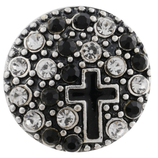 20MM cross snap silver plated with black Rhinestone and Enamel KC7495 interchangeable snaps jewelry