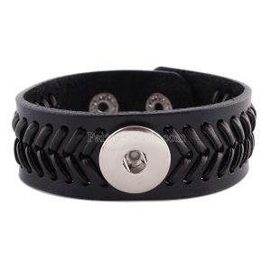 22CM Black real leather bracelets KB0828-B fit 18MM snaps chunks