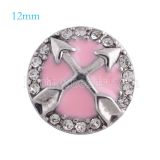 12mm round snaps Silver Plated with rhinestone and pink Enamel KS5101-S snap jewelry