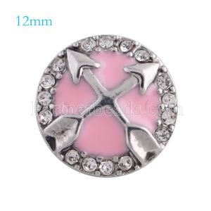 12mm round snaps Silver Plated with rhinestone and pink Enamel KS5101-S snap jewelry