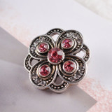 20MM Flower snap Antique Silver Plated with rose-red and clear rhinestones KC6066 snaps jewelry