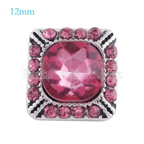 12MM Square snap Antique sliver Plated with rose rhinestone KS6155-S snaps jewelry