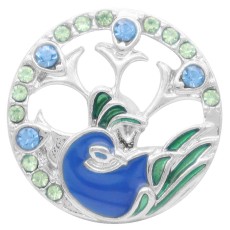 20MM  Peacock snap Silver Plated with rhinestone and blue enamel KC7902 snaps jewelry