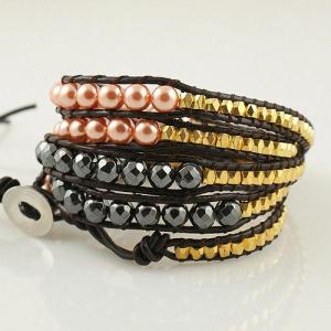 5 wrap bracelet with crystal on real leather
