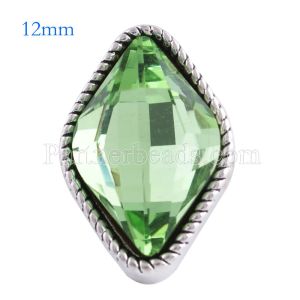 12MM diamond snap Antique Silver Plated with faceted green crystal KS6090-S snaps jewelry