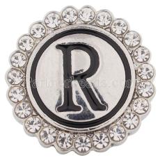 20MM English alphabet-R snap Antique silver  plated with Rhinestones KC8547 snaps jewelry