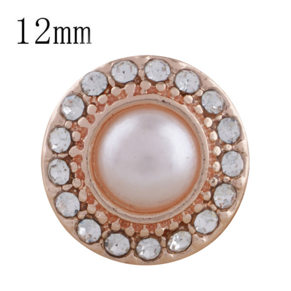 12MM round Rose Gold Plated with white bead and rhinestone KS8073-S snaps jewelry
